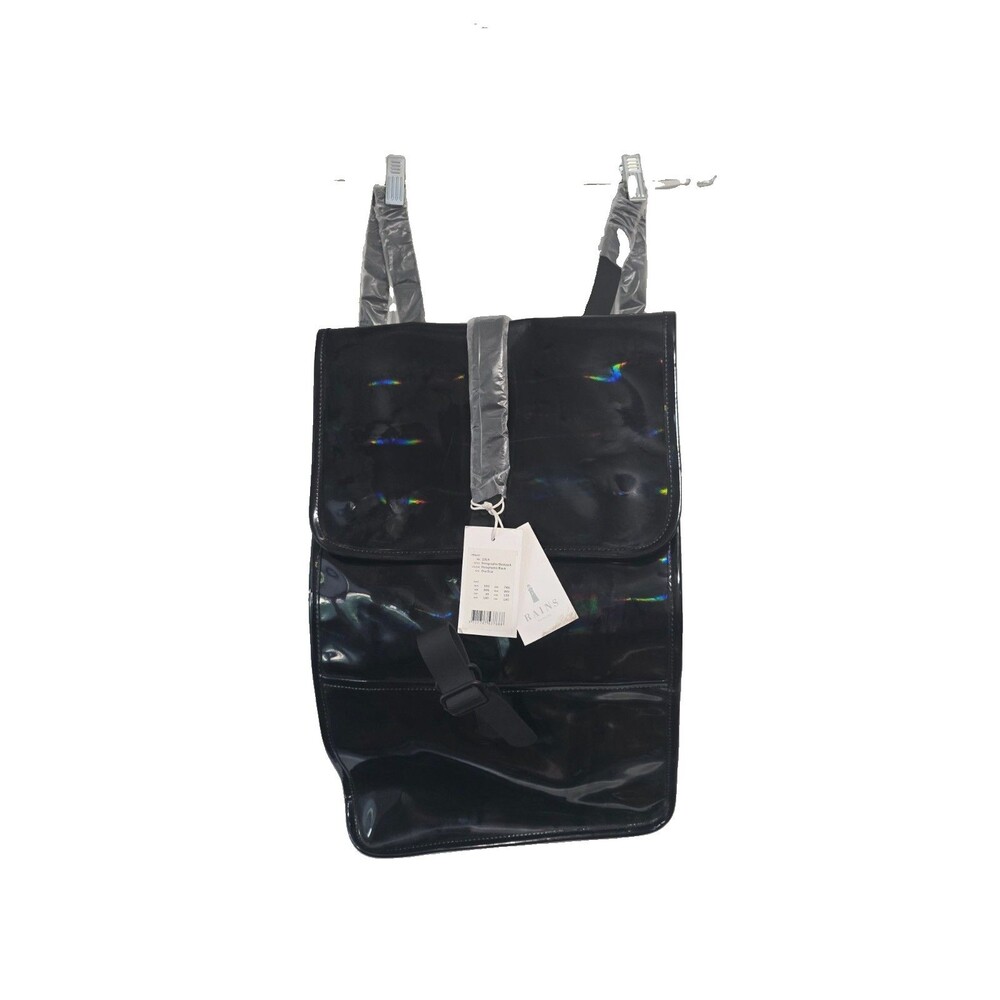 Rains Black Holographic Black Large Waterproof Backpack NWT
